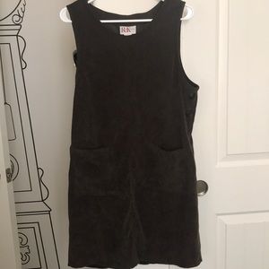 Suede forest green overall dress